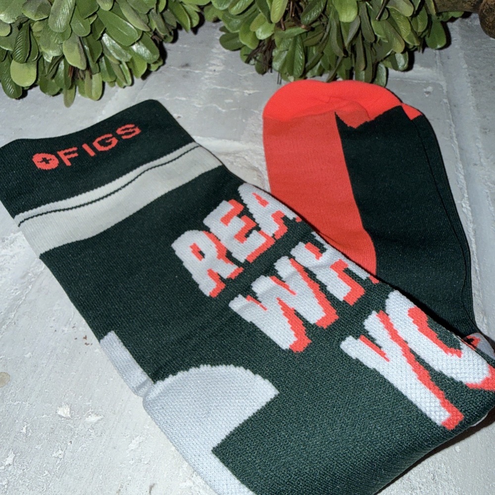 FIGS Compression Socks Large "Ready When You Are" Green‎ Orange White NEW